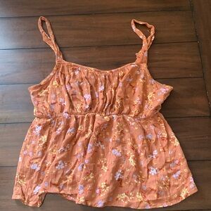 pink rose medium floral orange blouse tank